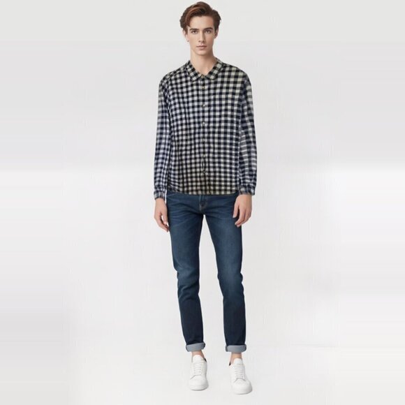 The North Face Mens West Coast blue white check button down long sleeve-Med - Picture 2 of 7